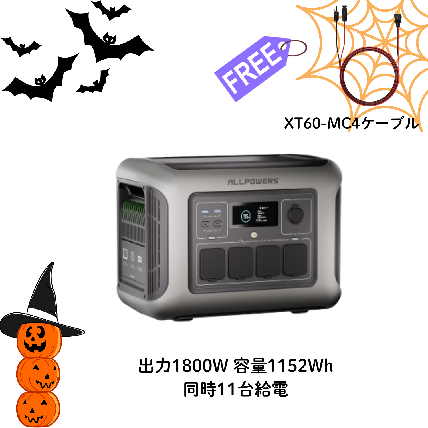 ALLPOWERS R1500 ポータブル電源 1800W 1152Wh