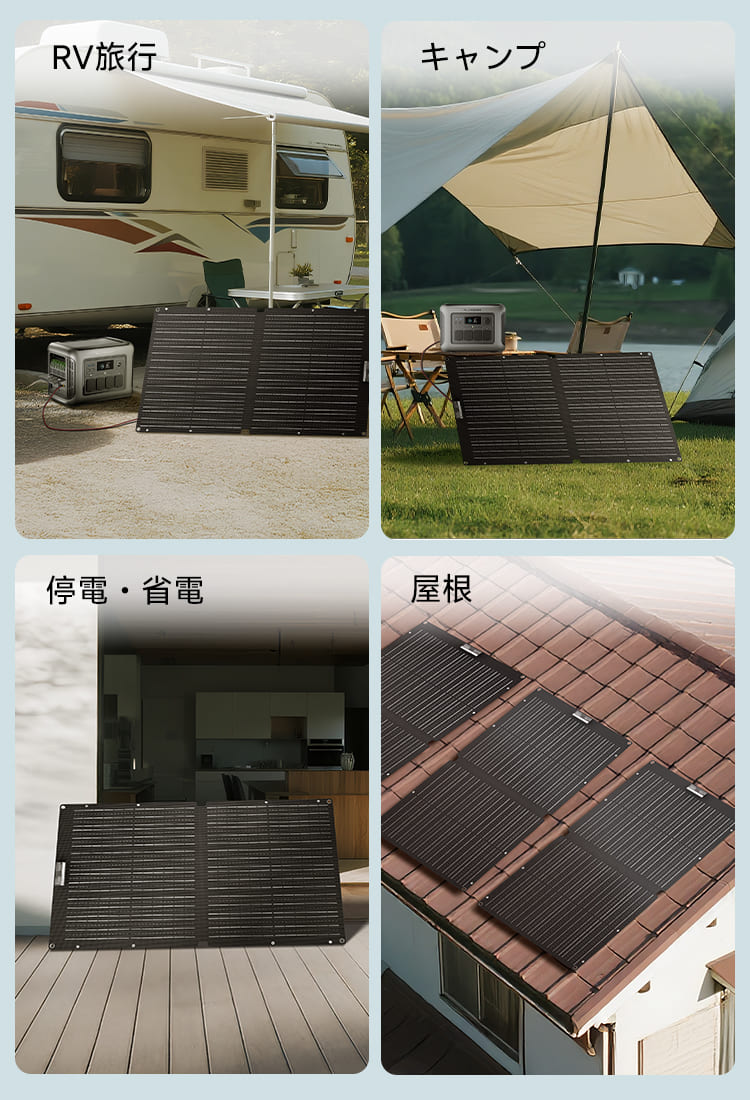 allpowersソーラーパネル-se100-使用シーン/屋根/車中泊RV/旅行/キャンプ/停電