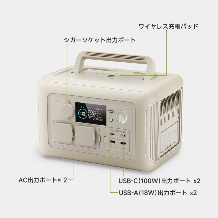 ALLPOWERS R600 ポータブル電源(付属コードにPSEマーク表記有り) ALLPOWERSポータブル電源R600【絶賛販売中】ブラックとパール